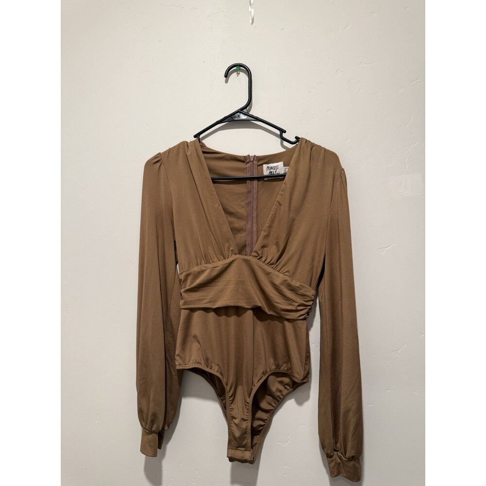 Princess Polly Womens Jude Long Sleeve Zipper Brown One Piece Bodysuits Size 4